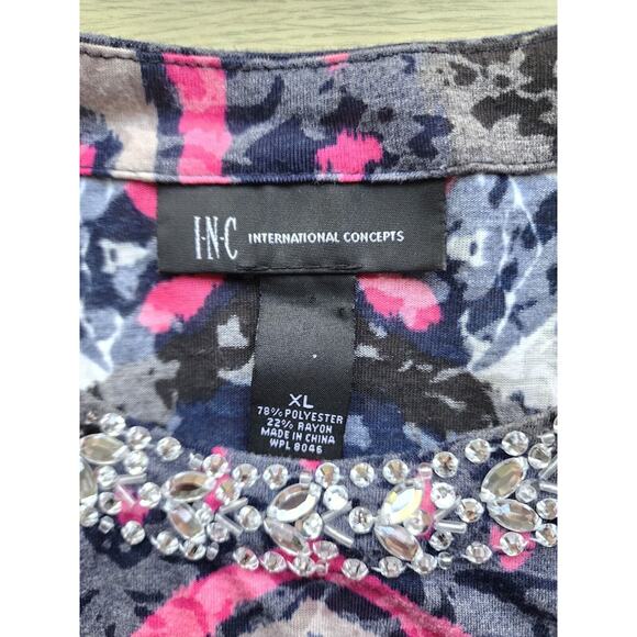 TOP/BLOUSE-INC-INTERNATIONAL CONCEPTS-Abstract-Rhinestone Neckline-Size XL (Lrg) - Picture 7 of 13
